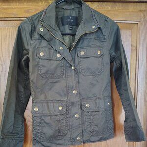 J.Crew Downtown Waxed Field Jacket Women’s PXS Olive Green Utility Military Coat